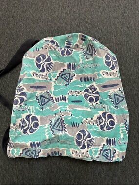 Boho Aqua Patterned hawiaan style round canvas  Tote Bag shoulder  OS thick